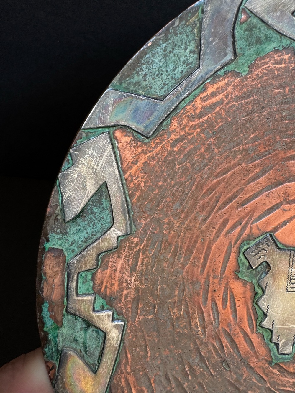 Vintage Peruvian Wall Plate Silver & Copper Mixed Media Decorative Handmade - Picture 4 of 11